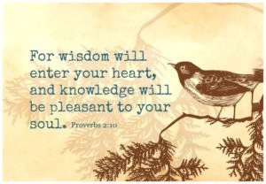 For Wisdom will enter your heart, and knowledge will be pleasant to your soul. Proverbs 2:10